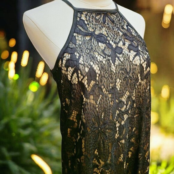 Love FIRE Black Lace Halter Dress – Keyhole Back, Scalloped Hem – Size M – NWOT - Picture 7 of 15